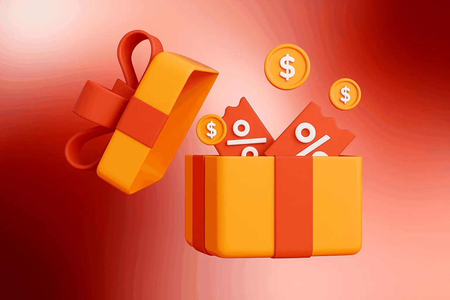 3D-Geschenkbox mit Bonusmünzen und Rabattcoupons
