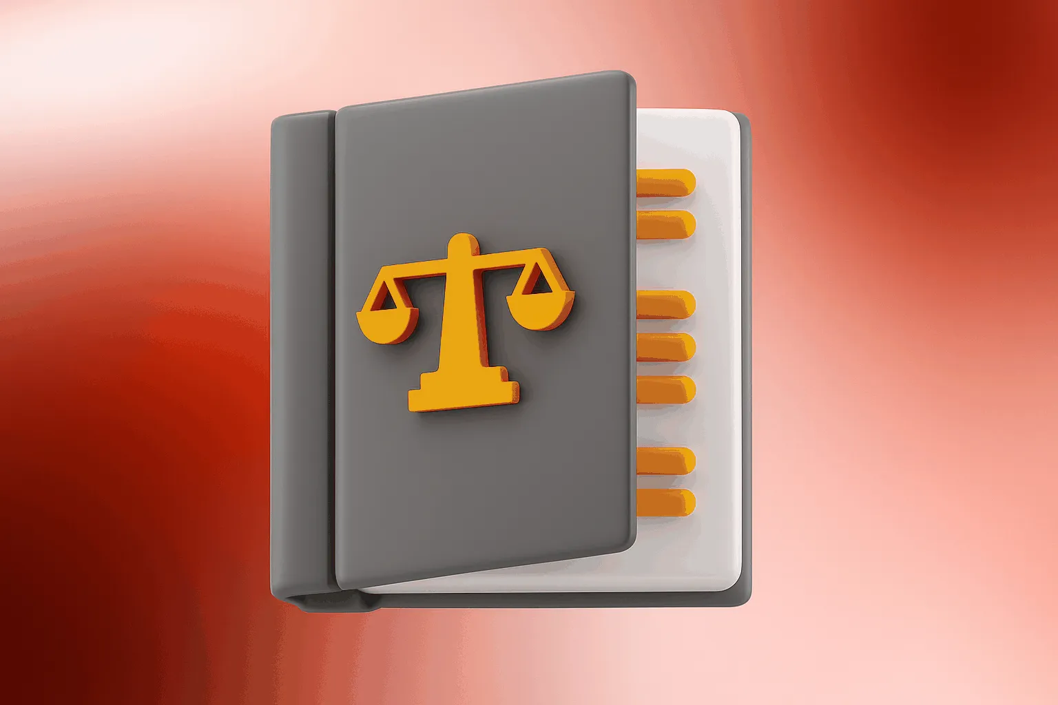 3D-Illustration eines braunen Buches mit Waagensymbol